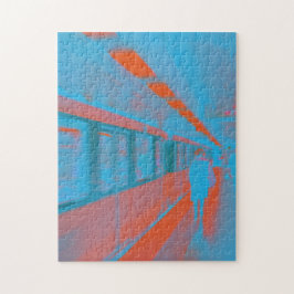 Kunst van de Parijse vrouw in de metro in blauw si Legpuzzel