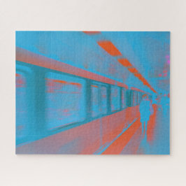 Kunst van de Parijse vrouw in de metro in blauw si Legpuzzel