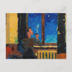 Kunst van de Pijp: Landelijk Nacht (Olie Schilderi Feestdagenkaart