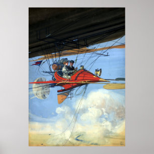  kunst van de vrouw die het futuristische Vliegtui Poster