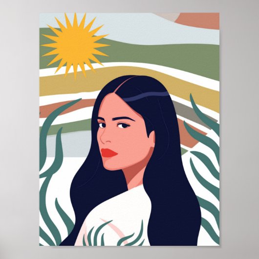 Kunst van de vrouw in de woestijnzon poster (Voorkant)