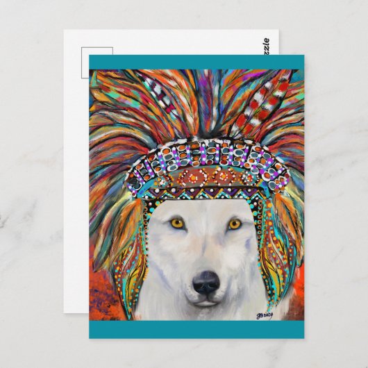 Kunst van de witte wolf briefkaart (Voorkant / Achterkant)