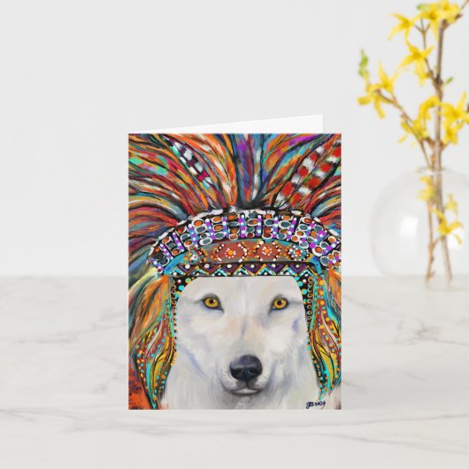 Kunst van de witte wolf kaart (Gele Bloem)