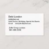 Kunst van Debi, Visitekaartje (Achterkant)