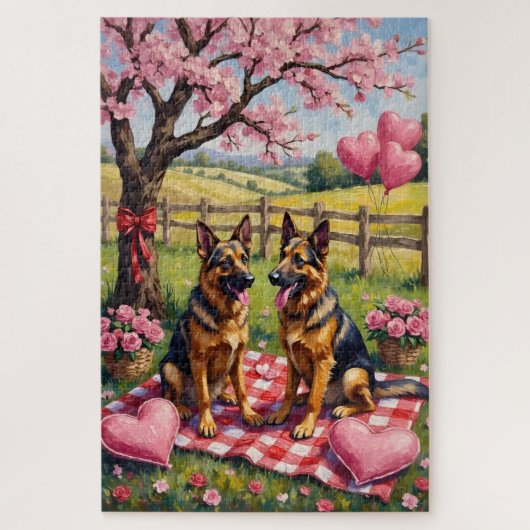 Kunst van Duitse Herders op Valentijnsdag Legpuzzel (Verticaal)