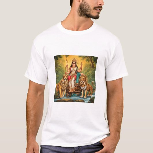 Kunst van durga mata met leeuwen T-shirts (Voorkant)