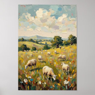Kunst van een antieke schapenweide op het plattela poster