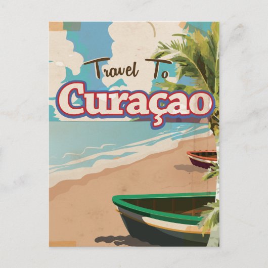 Kunst van een Curaçao vintage reisposter. Briefkaart (Voorkant)