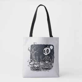 Kunst van een skelet dat een hond uitloopt voor Ha Tote Bag