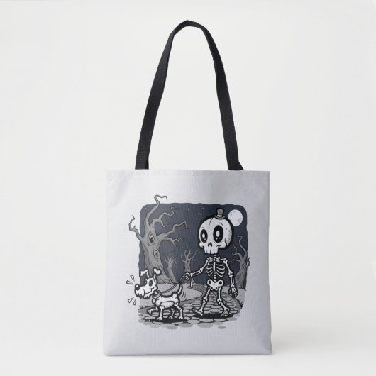 Kunst van een skelet dat een hond uitloopt voor Ha Tote Bag (Voorkant)