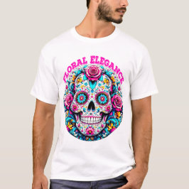 Kunst van een Suikerschedel met Floral Elegance Pa T-shirt