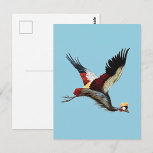 Kunst van een vliegende grijze kroonkraan uit Zuid Briefkaart