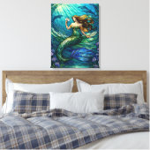 Kunst van Glas-in-Lood Zeemeermin Canvas Afdruk (Insitu (Slaapkamer))