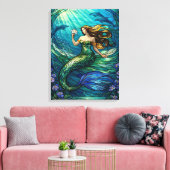 Kunst van Glas-in-Lood Zeemeermin Canvas Afdruk (Insitu (Woonkamer))