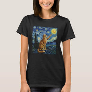 Kunst Van Gogh Sterrennacht Kat Schilderij Kattenl T-shirt