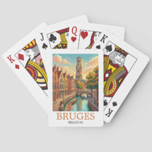 Kunst van het Brugse België kanaal in vintage stij Pokerkaarten