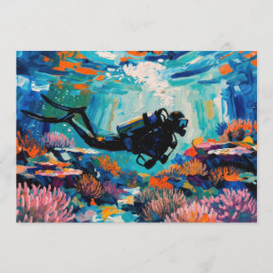 Kunst van het duiken (#1) olieverfschilderij feestdagenkaart