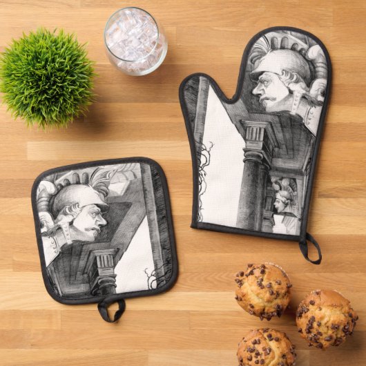 Kunst van het kasteel van het potlood ovenwant & pannenlap set (Top down)