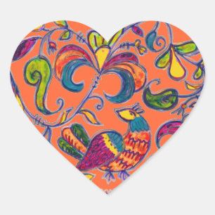 Kunst van het noordelijke vogelvolk uit Rusland Hart Sticker