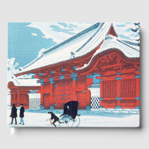 Kunst van het oude Japanse rode hek in wintersneeu Gastenboek