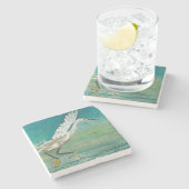 Kunst van het strand van Egret Shorebird Stenen Onderzetter (Zijkant)