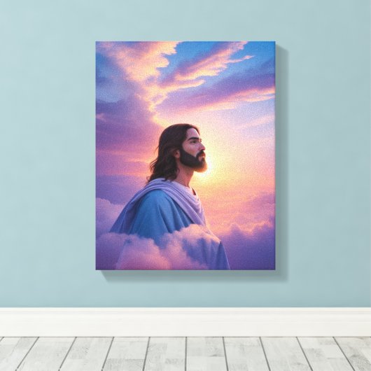 Kunst van Jezus aan de hemel | God Stretched Canva Canvas Afdruk (Insitu (Houten vloer))