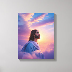 Kunst van Jezus aan de hemel   God Stretched Canva Canvas Afdruk