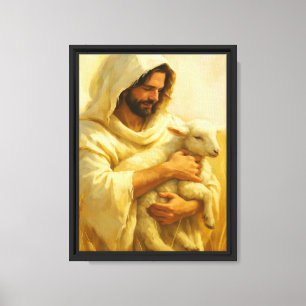 Kunst van Jezus Herder met Lam Canvas Afdruk