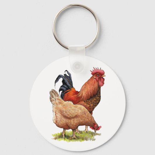 Kunst van kip en haan, Pluimvee, Boerderijdieren Sleutelhanger (Voorkant)