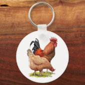 Kunst van kip en haan, Pluimvee, Boerderijdieren Sleutelhanger (Voorkant)