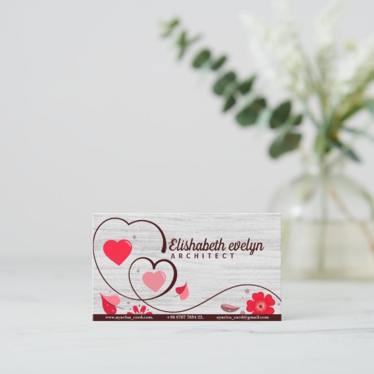 Kunst van liefde koppel met bloemen en bladeren visitekaartje (Staand voorkant)