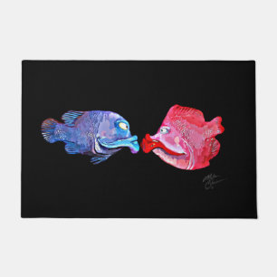 Kunst van Mike Quinn "Kissende Fish" Deurmat