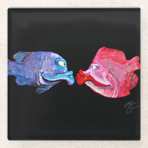 Kunst van Mike Quinn "Kissende Fish" Glazen Onderzetter