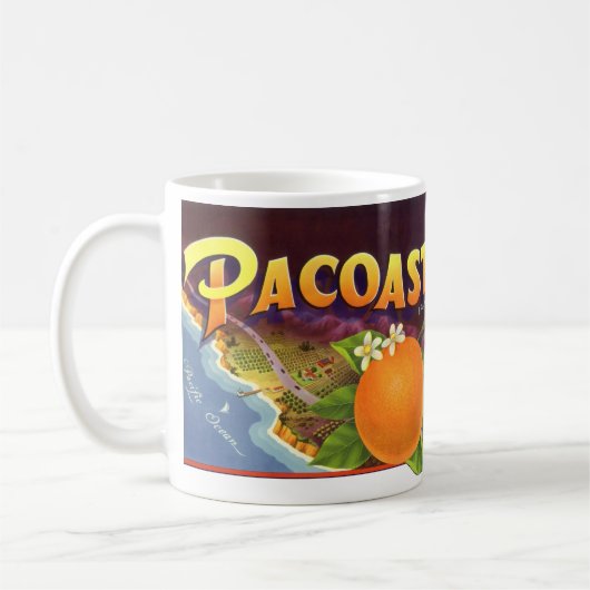 Kunst van oud fruitkistlabel, Pacoast Sinaasappels Koffiemok (Links)