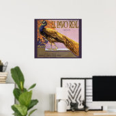 Kunst van oud fruitkratlabel El Pavo Pauw Vogel Poster (Thuiskantoor)