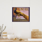 Kunst van oud fruitkratlabel El Pavo Pauw Vogel Poster (Keuken)
