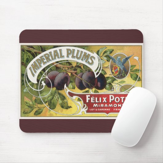 Kunst van oud fruitkratlabel, Imperial Pruimen Muismat (Met muis)