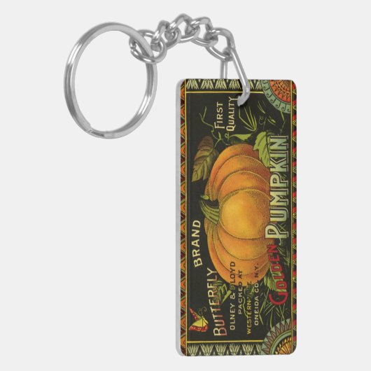 Kunst van oude bliklabels, Vlinderpompoen Groente Sleutelhanger (Voorkant Links)