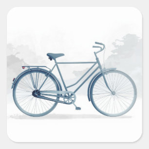 Kunst van oude fietsen in wit en blauw vierkante sticker