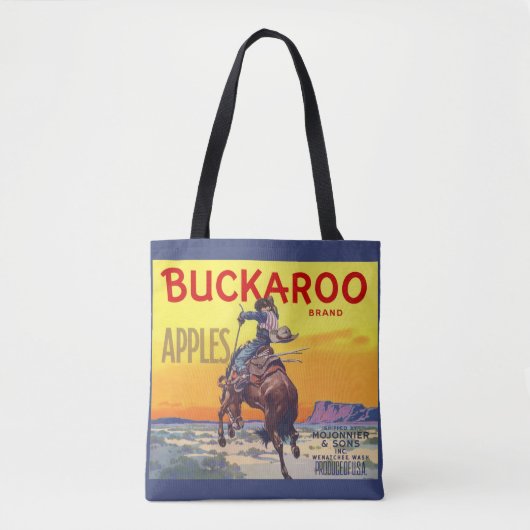 Kunst van oude fruitkratlabel, Buckaroo Appels Tote Bag (Voorkant)