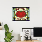 Kunst van oude fruitkratlabel, Defender Tomaten Poster (Thuiskantoor)
