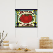 Kunst van oude fruitkratlabel, Defender Tomaten Poster (Keuken)