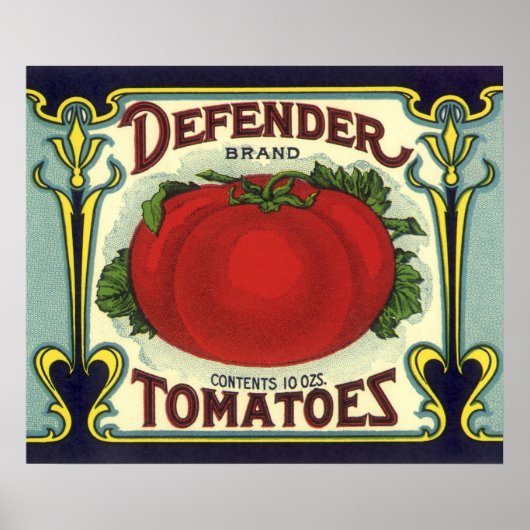 Kunst van oude fruitkratlabel, Defender Tomaten Poster (Voorkant)