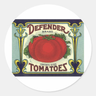 Kunst van oude fruitkratlabel, Defender Tomaten Ronde Sticker