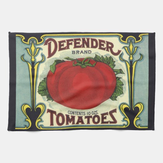 Kunst van oude fruitkratlabel, Defender Tomaten Theedoek (Horizontaal)