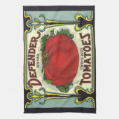 Kunst van oude fruitkratlabel, Defender Tomaten Theedoek (Verticaal)