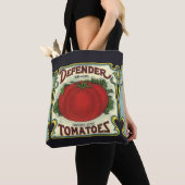 Kunst van oude fruitkratlabel, Defender Tomaten Tote Bag (Dichtbij)