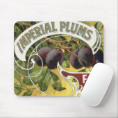 Kunst van oude fruitkratlabel, Imperial Pruimen Muismat (Met muis)