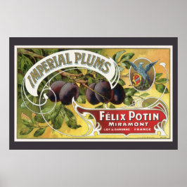 Kunst van oude fruitkratlabel, Imperial pruimen Poster