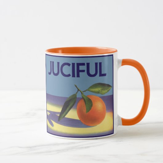 Kunst van oude fruitkratlabel, Juciful Sinaasappel Mok (Rechts)